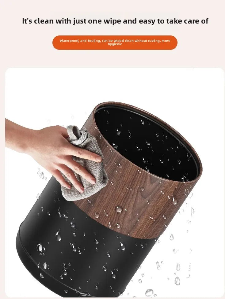 Black Walnut Imitation Solid Wood Grain Trash Can New Household Living Room and Kitchen High Appearance Level Paper Basket Oasis Select