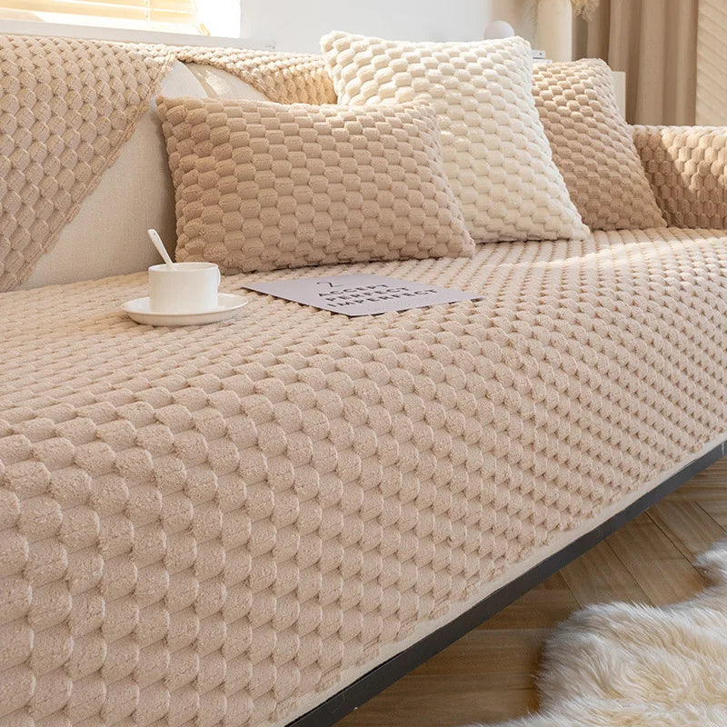 Winter Plush Sofa Cushion Thickened Seat Cushion Simple Modern Anti Slip Sofa Cover Fabric Household Goods Cover Sofa Oasis Select 110x240cm Camel