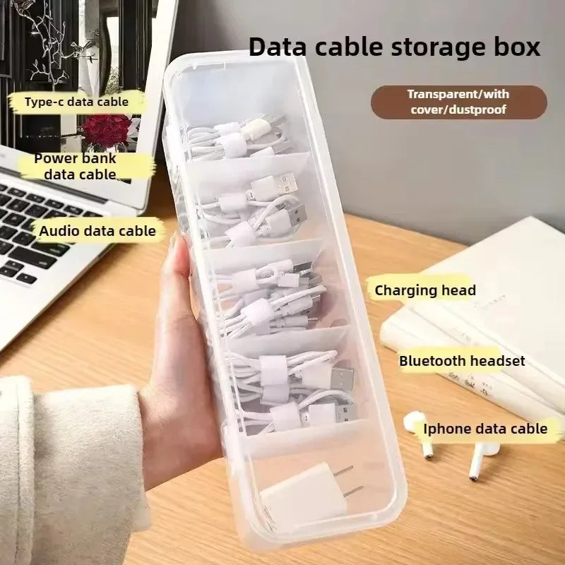 1pcs Data Cable Storage Box Popular Multi Grid Jewelry Sorting Basket Dustproof Storage Charging Cable Charging Plug Storage Bag Oasis Select