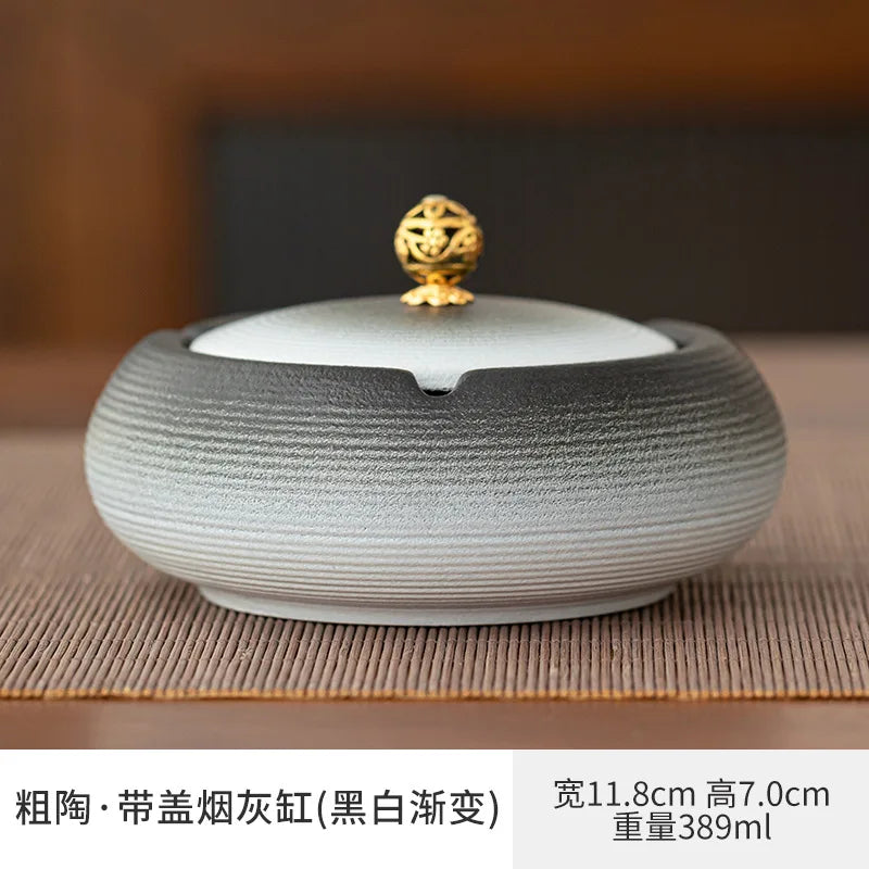 Creative Large Ashtray Household Ceramic Funnel Anti-fly Ash with Lid Office Ashtray Living Room Windproof Portable Ashtray Oasis Select A