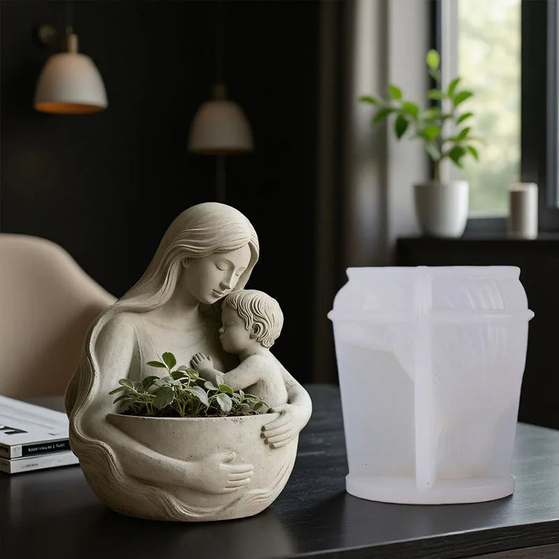 Mother Embraces Child Candle Cup Silicone Mold DIY Plant Small Flower Pot Gypsum Ceramic Mold Oasis Select