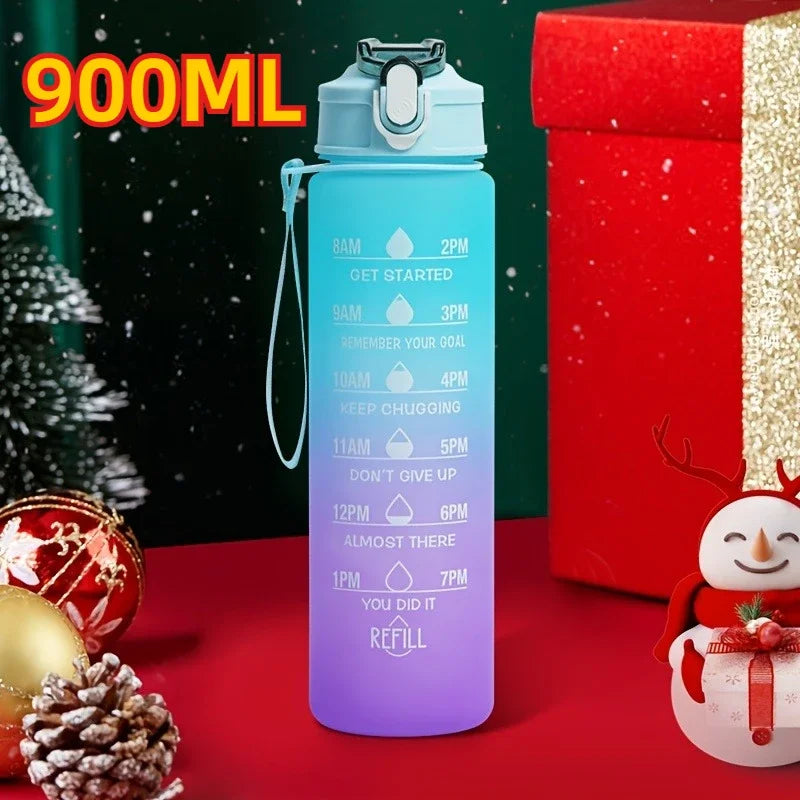 1-3PCS Sports Water Bottle for Running Drinking Bottle 2L Motivational with Time Marker Stickers Portable Reusable Plastic Cups Oasis Select 900ml-green purple Select style