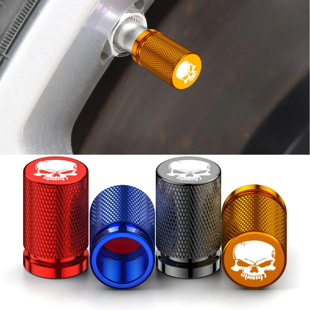 4Pcs Skull Style Tire Valve Stem Caps Aluminum Tire Valve Cap Set Universal Stem Covers for Cars Trucks Motorcycles Bikes Oasis Select