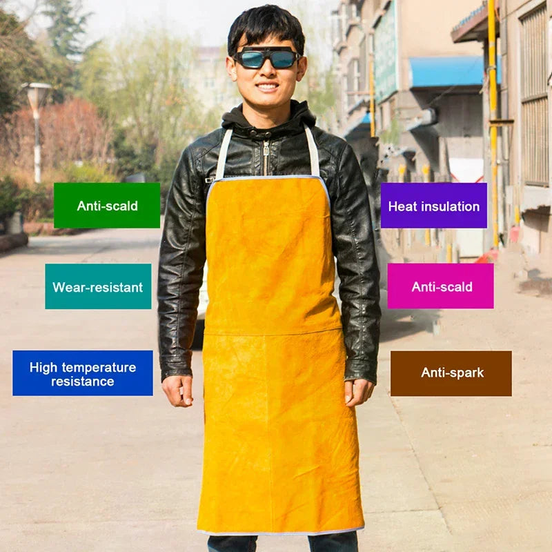 Washable Wear-resistant Heat Insulation Cowhide Leather Welding Apron Soldering Protective Clothing Blacksmith Oasis Select