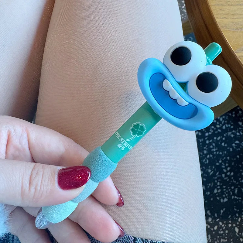 4pcs Cute big-eyed monster gel pen, black needle pen 0.5mm, exam signature pen, suitable for student office supplies Oasis Select Blue black