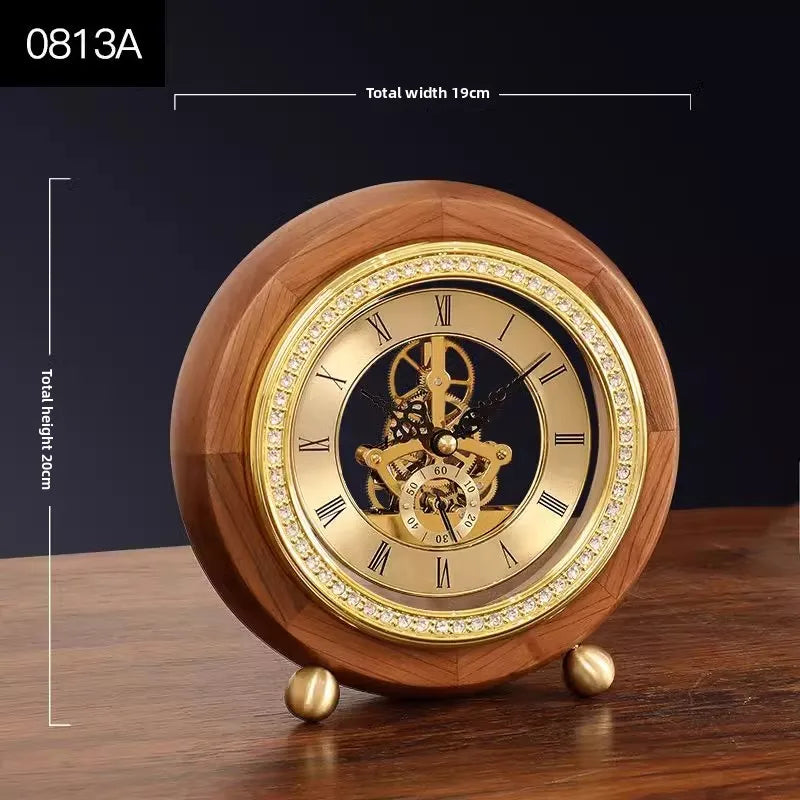 New Chinese-style Solid Wood Wall Clock TV Cabinet Bedside Clock Living Room Desktop Decoration Simple Quartz Desk Clock Oasis Select 0813A