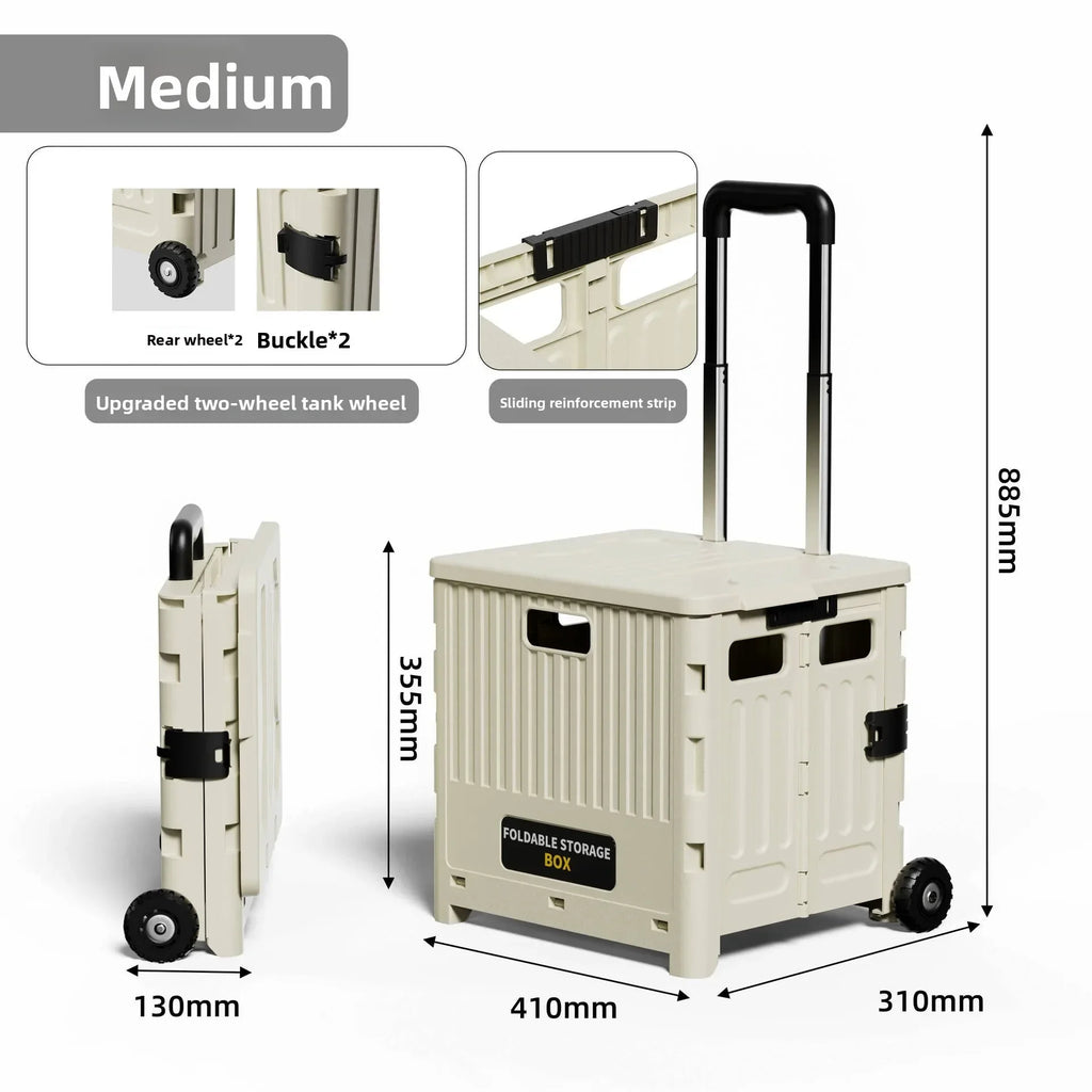 Household multi-functional grocery shopping cart Portable folding shopping cart Outdoor trolley cart Stall camping storage box Oasis Select Medium-2-White