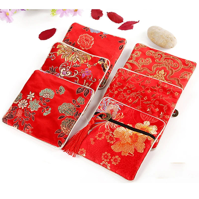 Chinese Brocade Jewelry Storage Bag Handmade Silk Embroidery Padded Small Zipper Tassel Jewelry Organizer Pouch Satin Gift Bag Oasis Select C Other