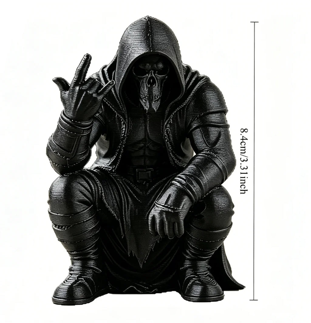 Creativity Hooded Skull Figurine Ornaments Squatting Gothic Grim Reaper Statue Handicraft Desktop Ornament for Home Office Decor Oasis Select Hood black
