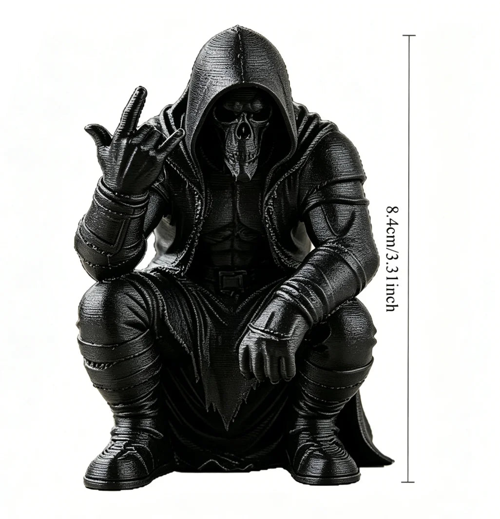 Creativity Hooded Skull Figurine Ornaments Squatting Gothic Grim Reaper Statue Handicraft Desktop Ornament for Home Office Decor Oasis Select Hood black