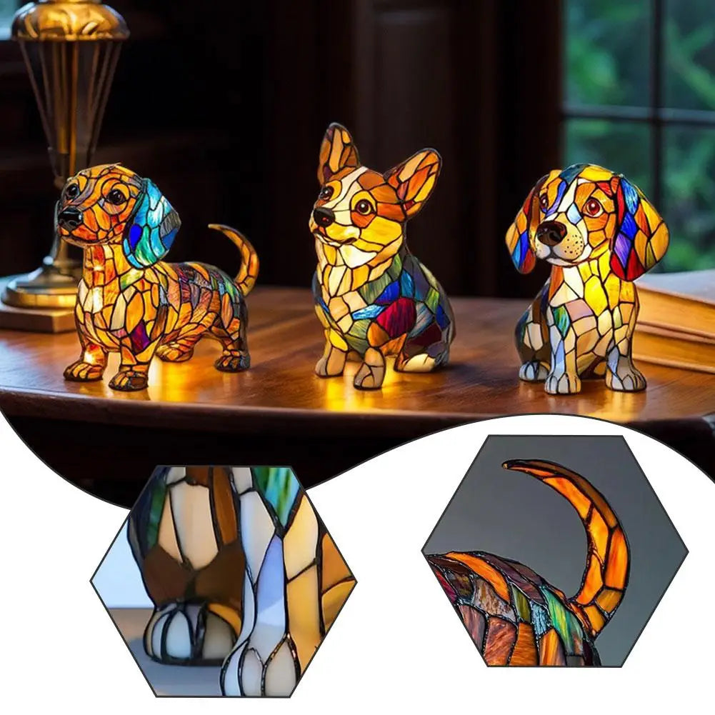 Stained Glass Cat LED Night Light – Color-Changing Resin Lamp