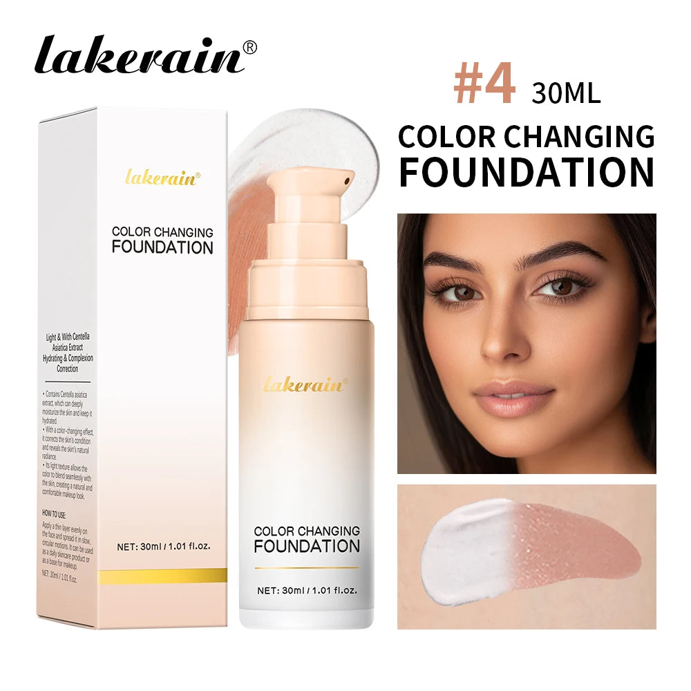 Lakerain 30ml Color Changing Foundation Long-lasting Moisturizing Even Skin Tone Liquid Coverage Lightweight Base Natural Makeup Oasis Select Orange