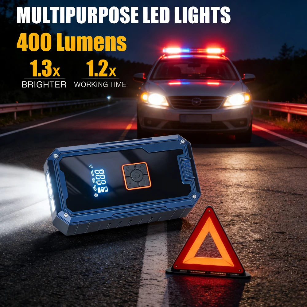 3000A Car Jump Starter 12V Battery Booster 99800mAh Power Bank 150PSI Air Compressor Portable Emergency Starter with LED Light Oasis Select
