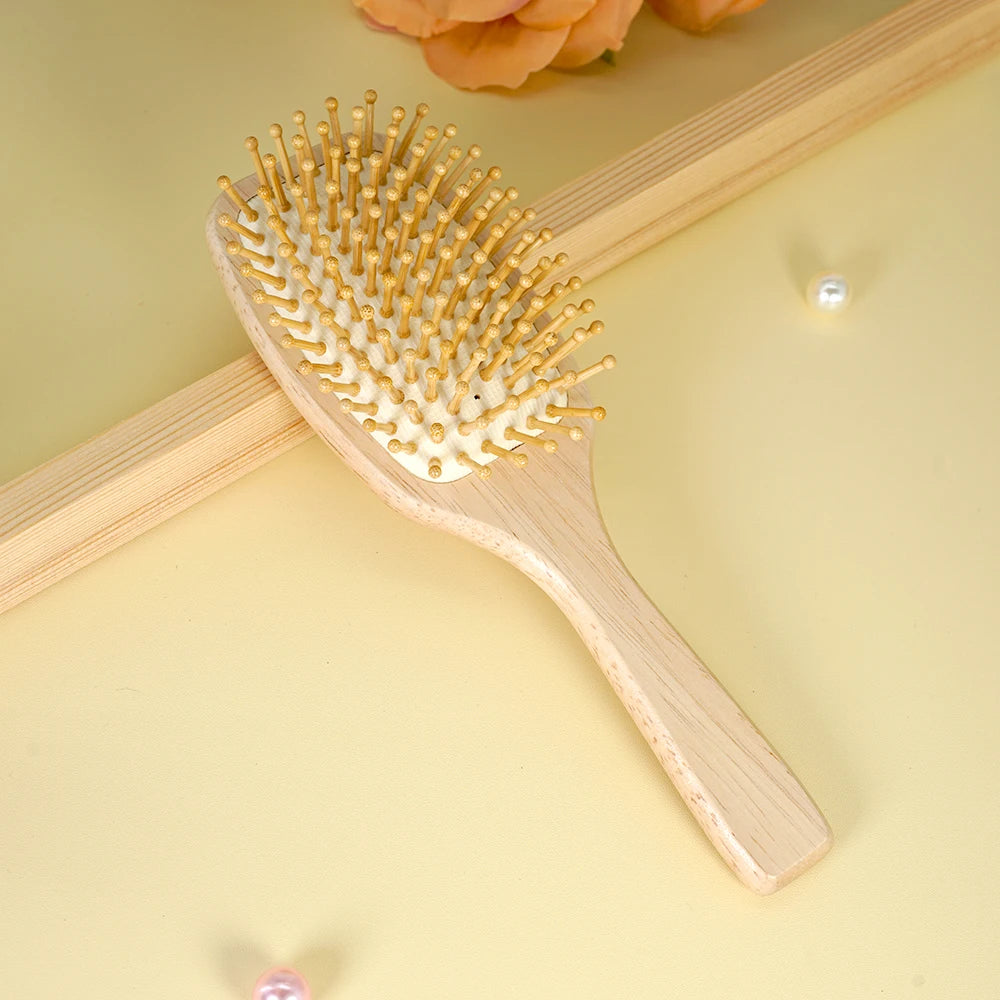 Natural Bamboo Paddle Comb Air Cushion Comb Scalp Massage Anti-static Tangle Free Comb Special For Real Hair Wigs Oasis Select 970-7S-Logcolor