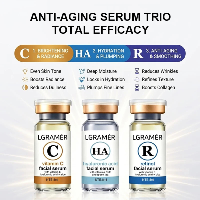 Vitamin C, Retinol & Hyaluronic Acid Face Serum Trio Set