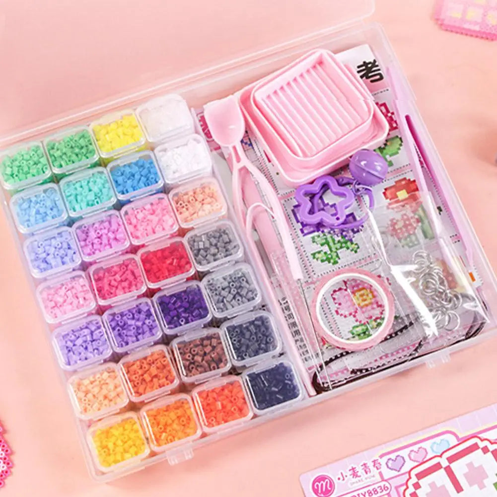 Perler Bead Kit DIY Tools 3D Puzzle Full Set Ironing Sheets / Fabric Keychains Chains 28 Colors Perler Beads Handmade Tools Kit Oasis Select