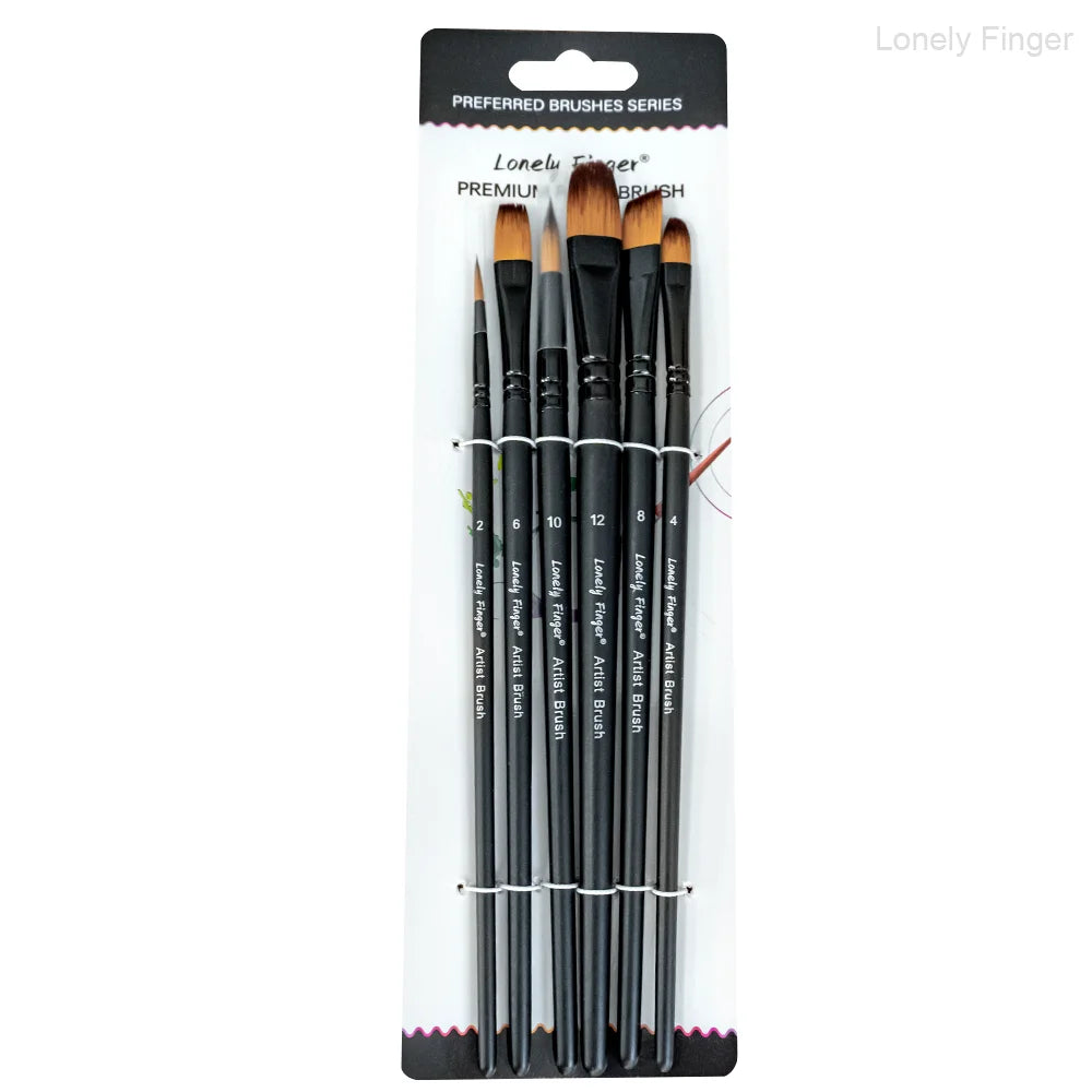 6pcs Paint Brushes Set for Acrylic Painting,Watercolor,Oil，Inks，Gouache，Crafts, Brush Tip Flat，Round, Angle，Filbert,Paint Oasis Select 6PCS Black Mix