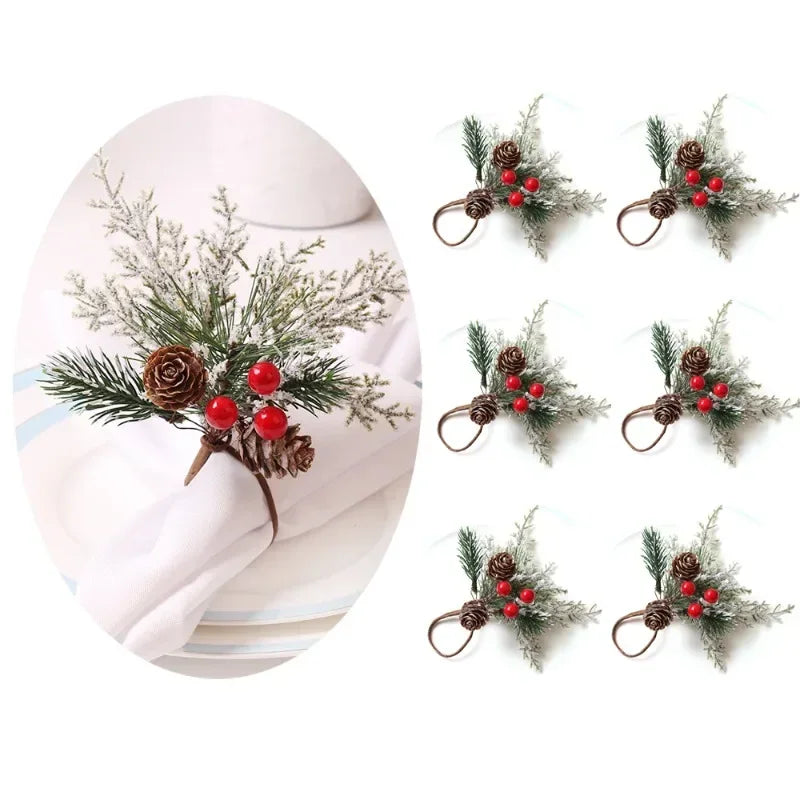 3pcs/6pcs/set Christmas Napkin Ring Red Pine Needle Wreath Napkin Buckle Hand Woven Napkin Loop Cloth Loop Oasis Select