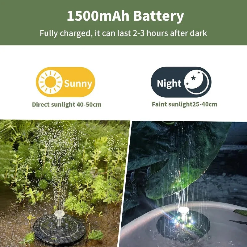 Solar Fountain Color 7 LED Light Solar Rotating Fountain 3W 6 Nozzle Water Pump Outdoors Bird Bath Garden Floating DIY Cistern Oasis Select