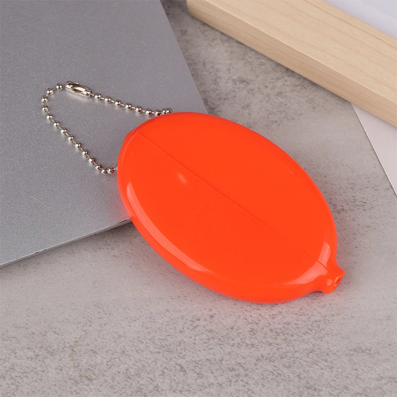Small Oval Coin Purse Mini Earrings Rings Storage Box With Chain Solid Color PVC Fashion Portable Bag Pendant Oasis Select Orange