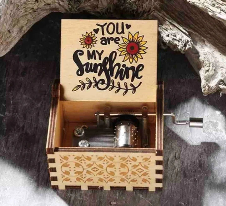 Wooden hand cranked music box, you are my sunshine music painting boutique gift, music box Oasis Select 18