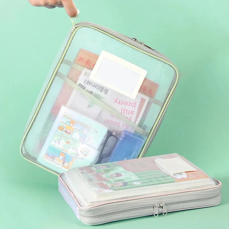 A4 Stationery Storage Bag Double-layer Mesh Zipper Bag Large Capacity Organizer Folders School Office Supplies Stationary Bag Oasis Select