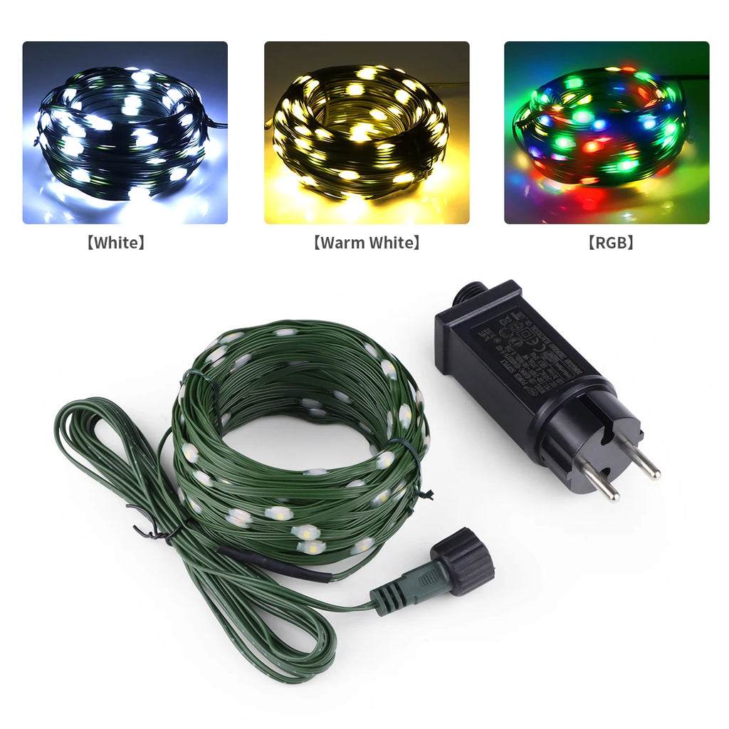 10/20/30M LED String Lights Leather Wire Light Waterproof Garland Fairy Lights Chain 220V 110V EU/US Plug Birthdays Party Decor Oasis Select