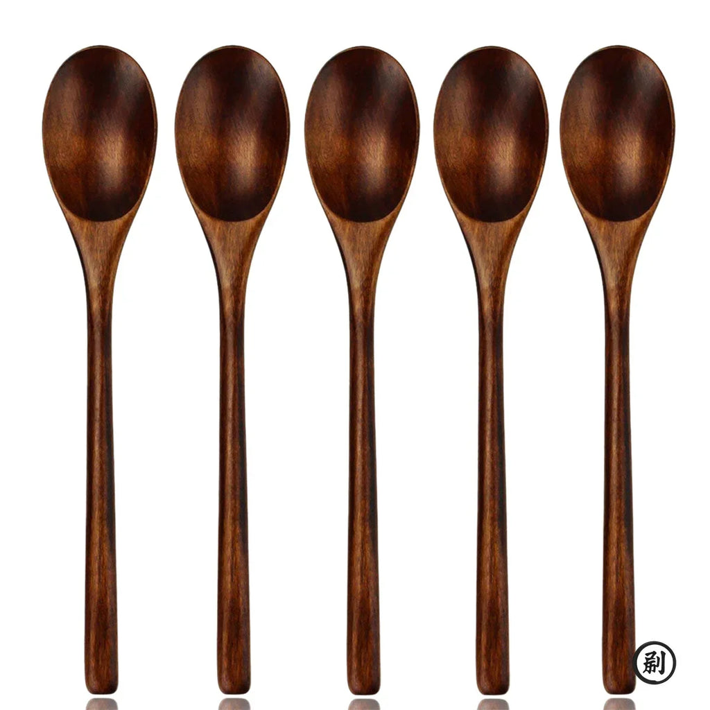 5 Pieces Wooden Spoon Soup Spoon and Fork Tableware Natural Ellipse Ladle Spoon Set Eco Friendly Products Spoons for Cooking Oasis Select 5PCS Spoon