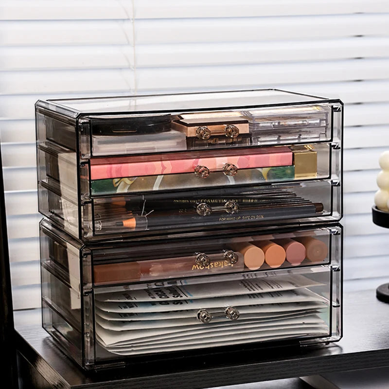 1pc Desktop Drawer Style Acrylic Transparent Black Cosmetics Storage Box Desktop Stackable Office Supplies Skincare Organizer Oasis Select