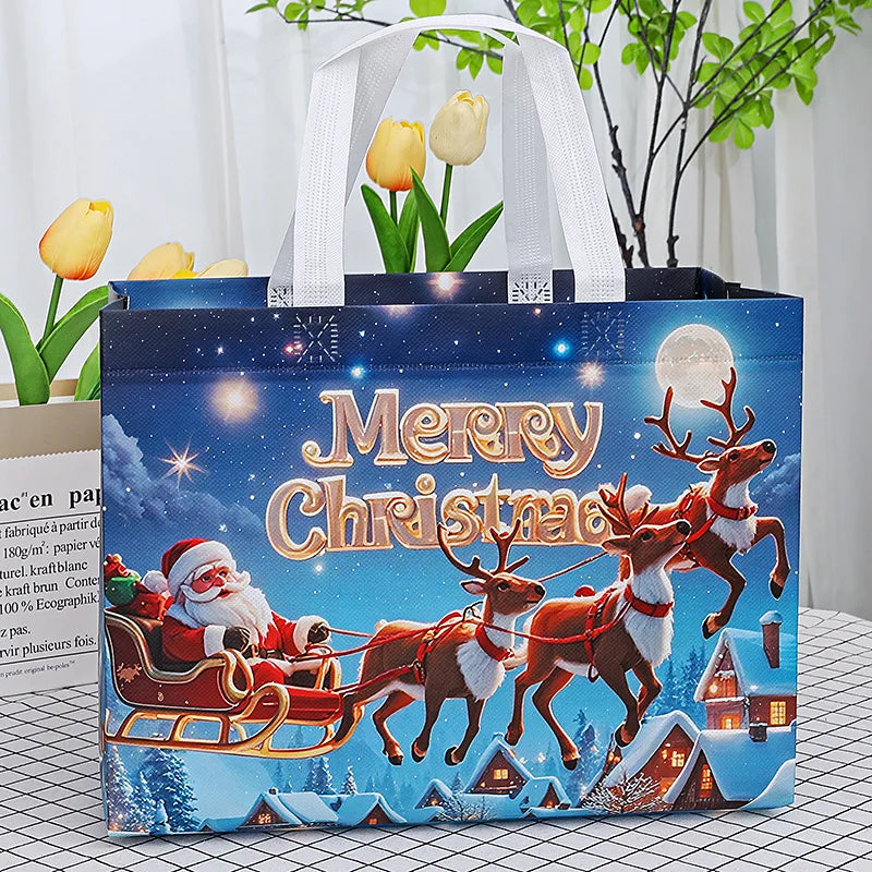 Christmas Snowman & Santa Non-Woven Gift Bag | Holiday Tote