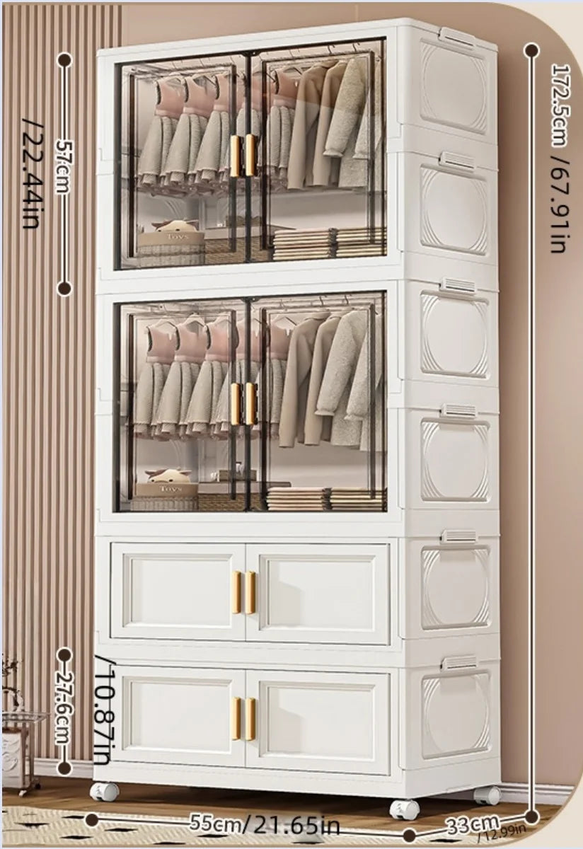 Foldable plastic storage box, simple wardrobe for home bedroom closet toy storage cabinet, no installation required Oasis Select