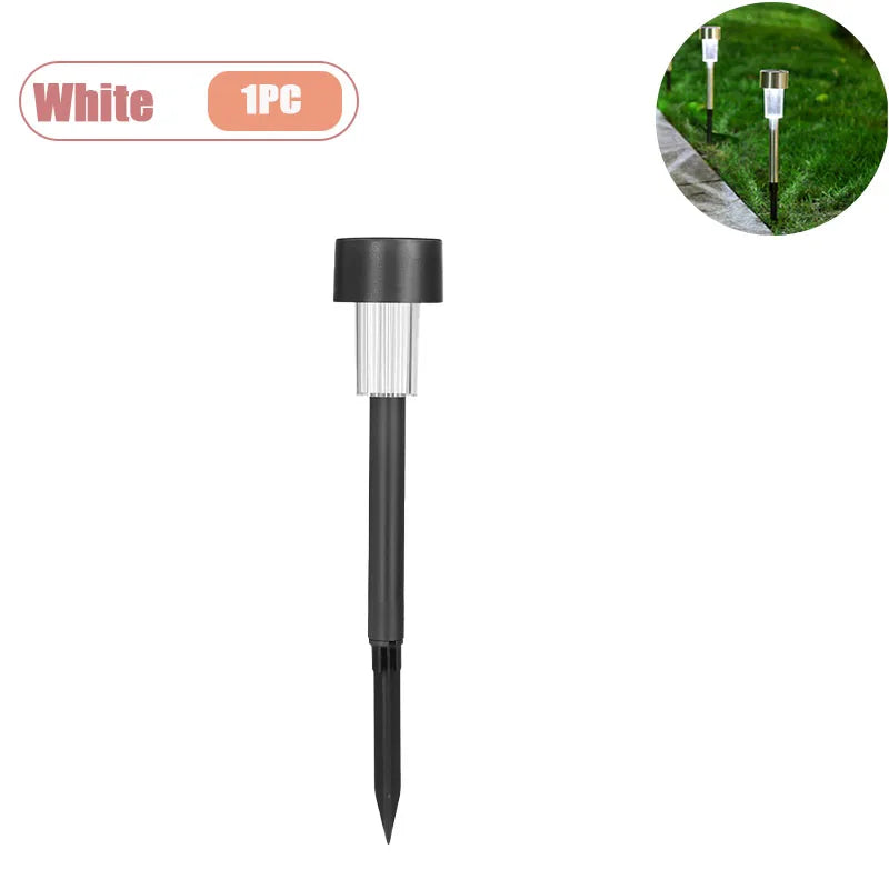 Solar Powered Stainless Steel Tube Lights Outdoor Waterproof Garden Yard Lawn Lamp Night Light Pathway Lighting Oasis Select White-1PC
