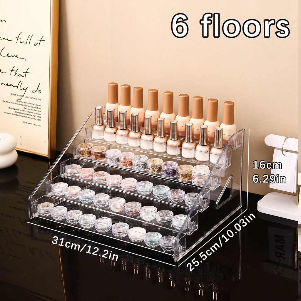 1pc transparent vertical buckle nail polish display stand stepped acrylic perfume lipstick nail polish gel nail polish finisher Oasis Select 6layers-transparent
