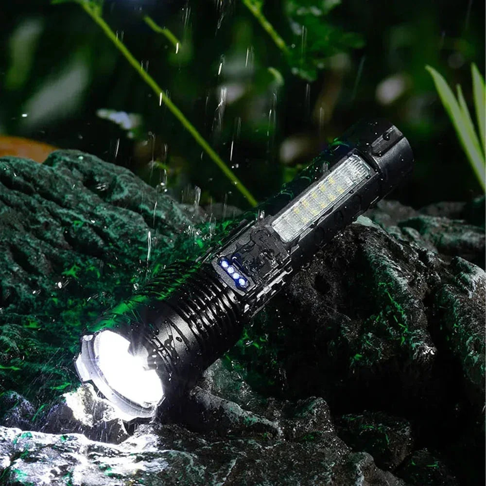 Ultra-bright LED Flashlight Rechargeable Lamp Telescopic Tactical Torch Red Blue Double Flash Lamp for Outdoor Camping Emergency Oasis Select