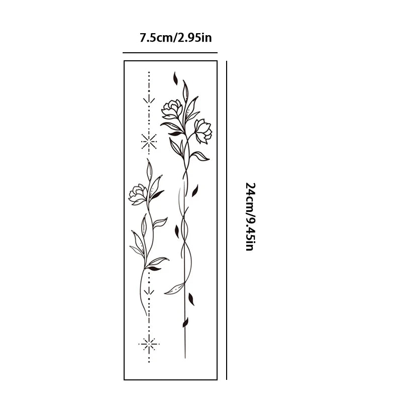 Floral and vine-themed leg tattoo stickers, trendy and sexy, temporary and realistic, waterproof and sweatproof for calves. Oasis Select BT-027