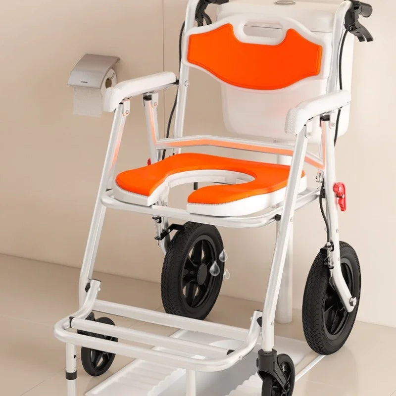 Solid Old Man Toilet Chair Wheeled Disabled Toilet Mobile Toilet Portable Household Care Bath Folding Small Wheelchair Oasis Select