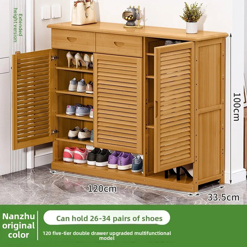 Shoe cabinet Household door porch cabinet Solid wood indoor shoe rack against the wall Large capacity dust-proof storage rack Oasis Select 120-5 floors
