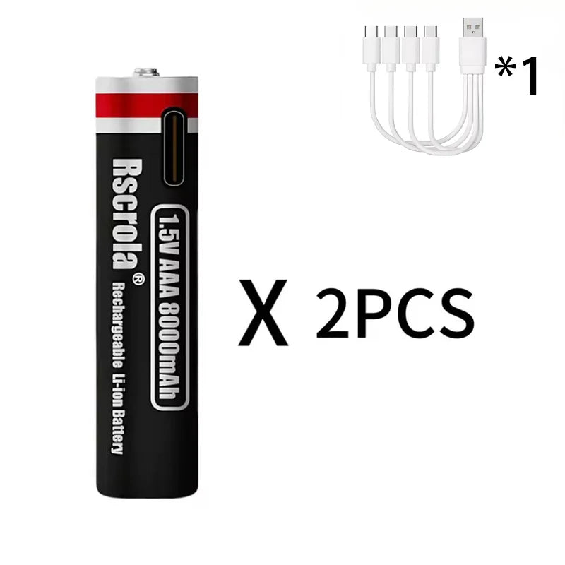 AAA Rechargeable Battery 1.5V 8000mAh Li-ion Batteries with USB Direct Charge Port for Remote Control Toy Mouse Keyboard+Cable Oasis Select 1.5V 2 PCS AAA Batteries