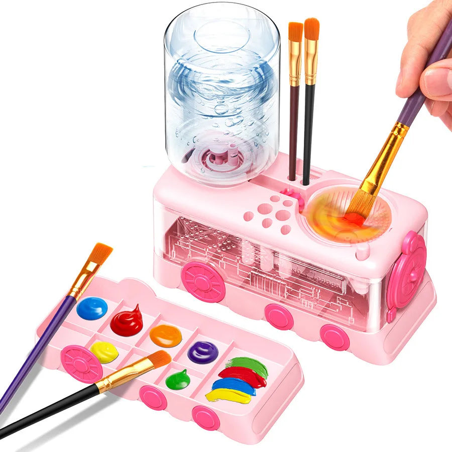 Brush Rinser Cup Automatic Water Changing, Watercolor Acrylic Oil Painting Brush Cleaning Paint Brush Washer Cleaning Machine Oasis Select pink