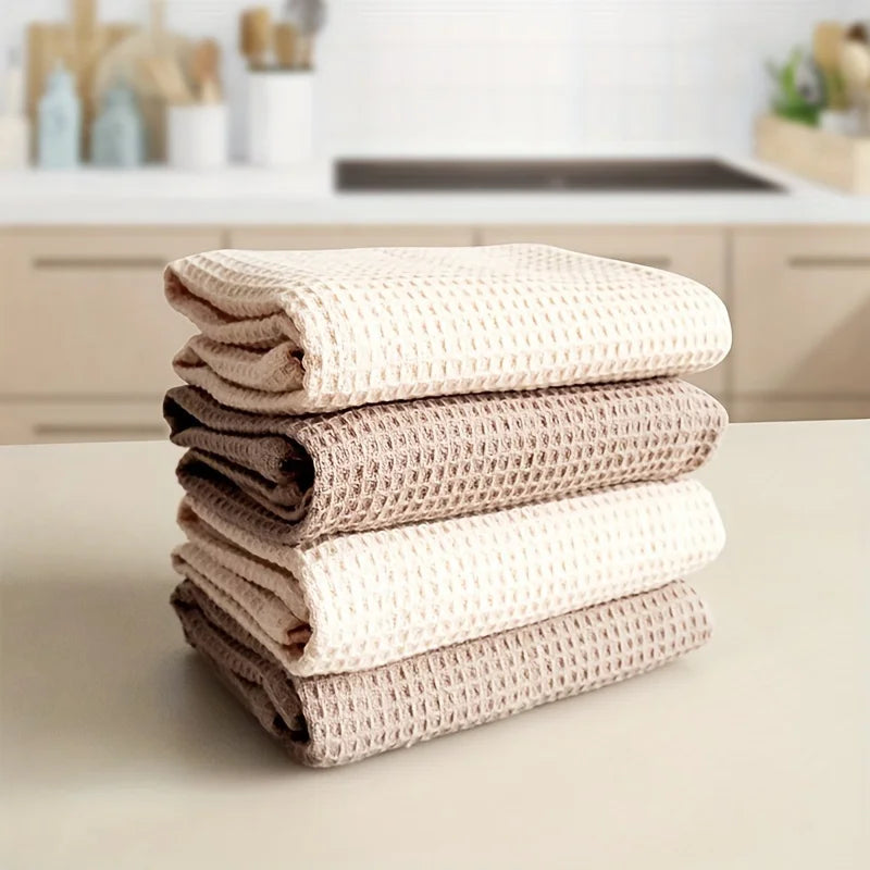 Mixed 4-Pack Modern Waffle Weave Dish Cloths Set - 100% Cotton, Hand Wash Only, Square Kitchen Towels with Hanging Loop Oasis Select