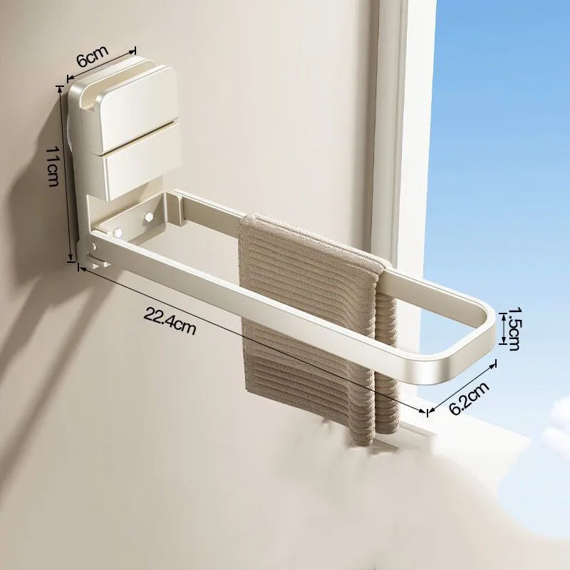 Foldable Towel Rack with a Suction Cup Bathroom Towel Holder No-Drill Towel Rack Towel Bar Self-Adhesive Bathroom Towel Rail Oasis Select White