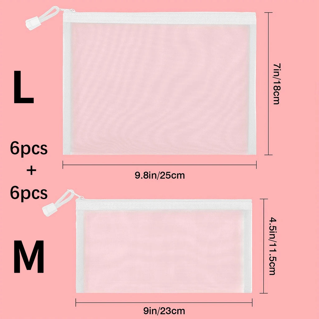 6/12 PCS Mesh Zipper Pouch Bags Durable Nylon Small Zipper Pouch for Travel Makeup Cables Purse Organizer Insert for Toiletries Oasis Select Combo 12pcs
