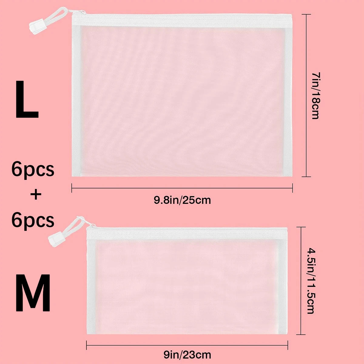 6/12 PCS Mesh Zipper Pouch Bags Durable Nylon Small Zipper Pouch for Travel Makeup Cables Purse Organizer Insert for Toiletries Oasis Select Combo 12pcs