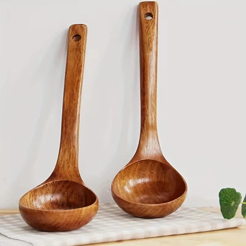 1pc Non-Stick Wooden Cooking Spoon,Daily Solid Anti-scalding Soup Ladle For Kitchen Oasis Select