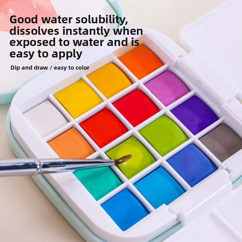 Travel Sketching Painting Kit Tool Watercolor Pigments Art Suppies 16Colors Mini Portable Solid Watercolor Paint Set with Brush Oasis Select