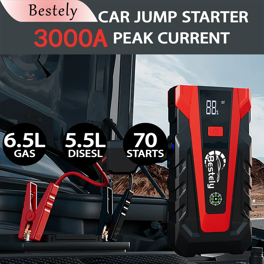 12v Car Battery Jump Starter, 12v Jump Starter Battery Pack 3000A Peak,Portable Jump Box with Full LCD Screen & LED Light & USB Oasis Select