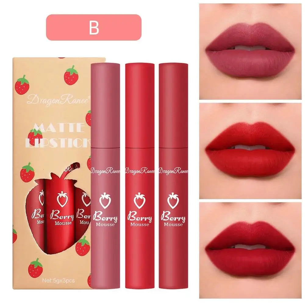 Dragon Ranee 3-Piece Velvet Matte Lip Gloss Set – Long-Lasting