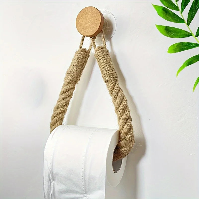 Toilet Roll Paper Holders Retro Hemp Rope Punchless Wall Mounted Rack Washroom Decor Tissue Holder Bathroom Storage Accessories Oasis Select