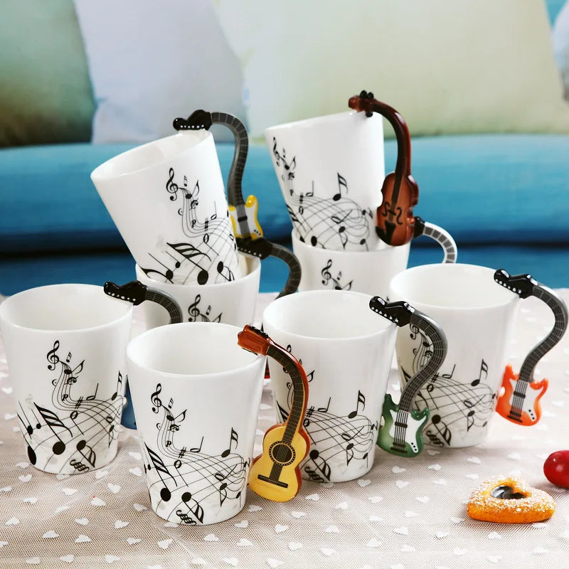 1pcs Ceramic Music Cup Mug Electric Guitar Instrument Creative Coffee Cup Enamel Porcelain Guitar Violin Style Oasis Select