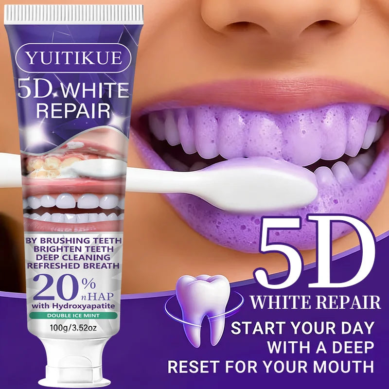 5D White Repair Toothpaste 100g - 20% Hydroxyapatite, Brightens Teeth, Deep Cleans & Fresh Breath Oasis Select
